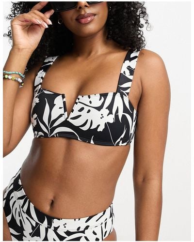 Roxy Love the coco - top bikini con ferretto nero e bianco con stampa tropicale