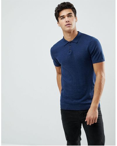 ASOS Asos Knitted Muscle Fit Polo - Blue