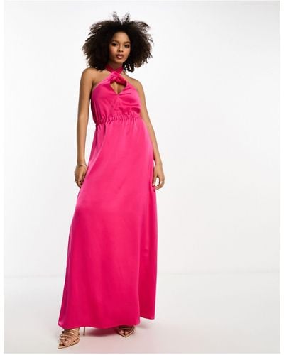 Y.A.S Bridesmaid Satin Multiway Halterneck Maxi Dress - Pink