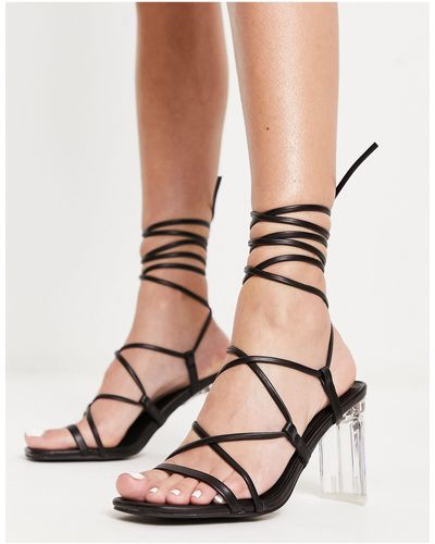 New Look Tie Leg Clear Heeled Sandals - Natural