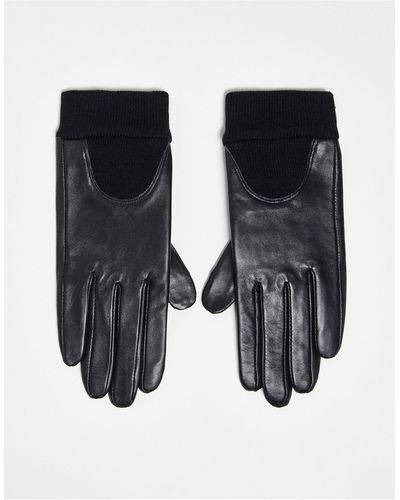 ASOS Leren Handschoenen Met Touchscreen-functie En Geribbelde Manchetten - Zwart