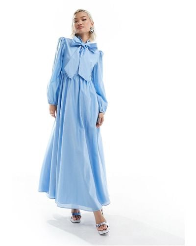 Sister Jane Vestito al polpaccio chiaro a maniche lunghe con fiocco - Blu
