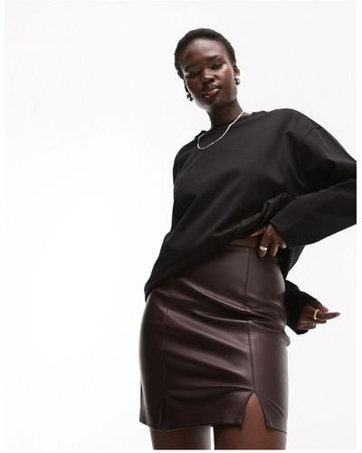 TOPSHOP Leather Look Split Detail Mini Skirt - Black