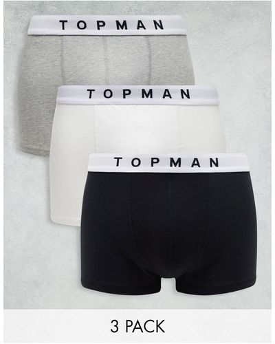TOPMAN Confezione da 3 boxer aderenti color nero, bianco e grigio mélange con fascia