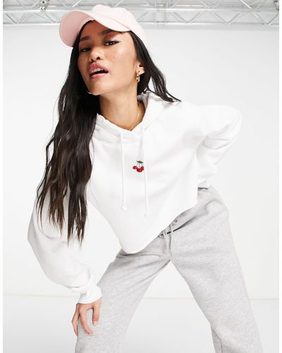 Hollister Embroidered Cherry Cropped Hoodie - White