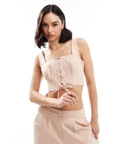Miss Selfridge Lace Up Corset Crop Top Co Ord - Pink