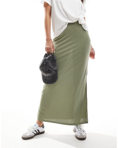 Vila Slinky Maxi Skirt With Split - Green