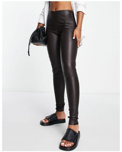 SELECTED Femme - legging en cuir véritable - Noir