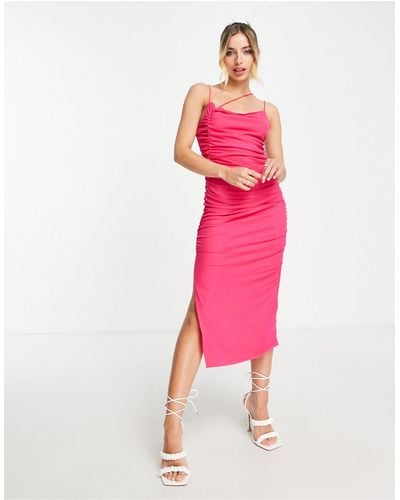 Monki Ruched Side Midi Dress - Pink