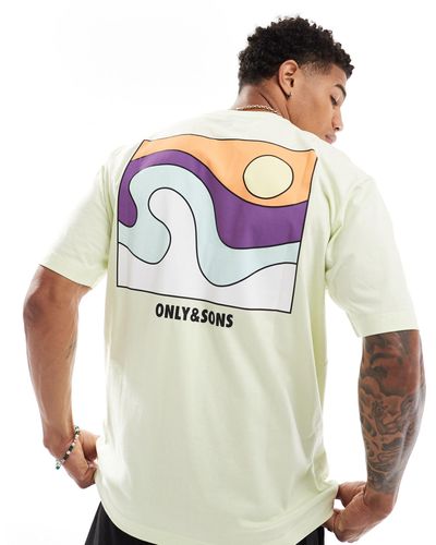 Only & Sons Relaxed Fit T-shirt With Block Beach Back Print - White