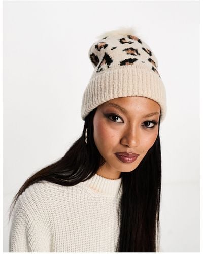 French Connection Animal Print Bobble Hat - Black