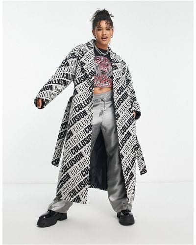 Collusion Plus All Over Print Formal Coat - White