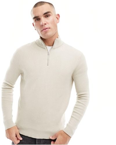 Only & Sons Ribbed Half Zip Jumper - White