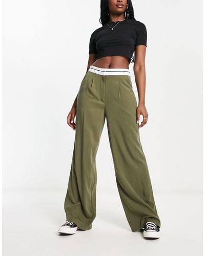 ASOS Wide Leg Dad Trouser With Rolled Waistband - Green