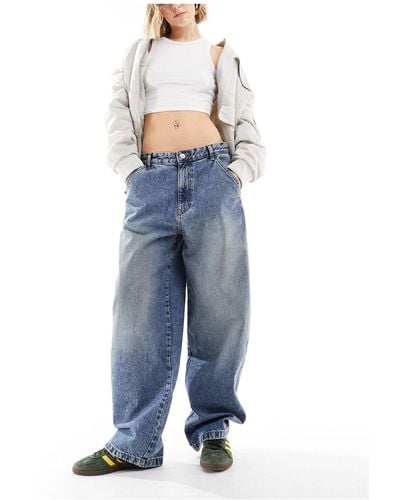 Pull&Bear Jeans ampi oversize a vita bassa - Blu