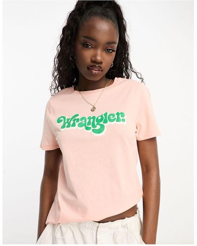 Wrangler T-shirt vestibilità classica color pesca con logo - Rosa