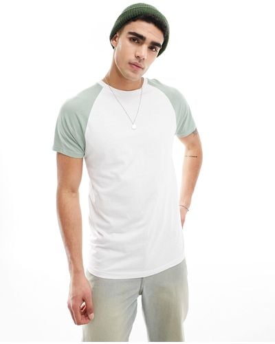 Brave Soul T-shirt bianca e verde con maniche raglan - Bianco