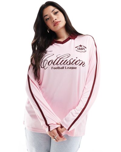 Collusion Plus - maglietta a maniche lunghe oversize stile calcio - Rosa
