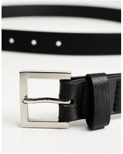 ASOS Smart Faux Leather Skinny Belt With Silver Buckle - Black