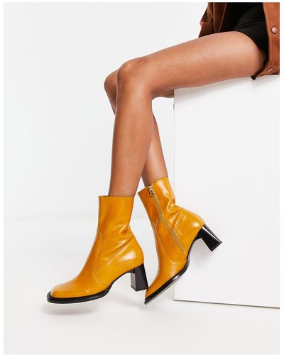 ASOS Rueben Premium Leather Mid-heeled Boots - Orange