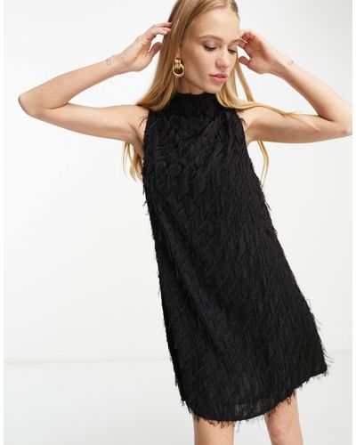 & Other Stories Faux Feather Effect Mini Dress - Black