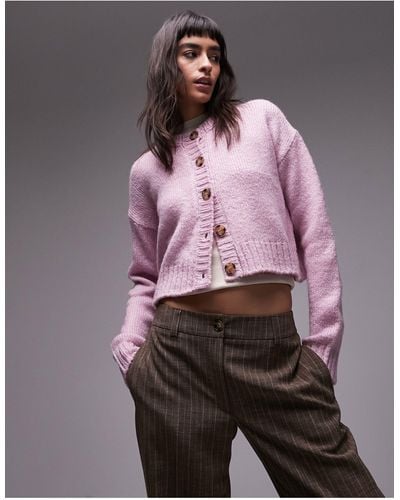 TOPSHOP Knitted Crew Neck Cardigan - Pink