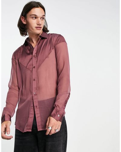 ASOS Camicia classica trasparente color visone con carré stile western - Rosso
