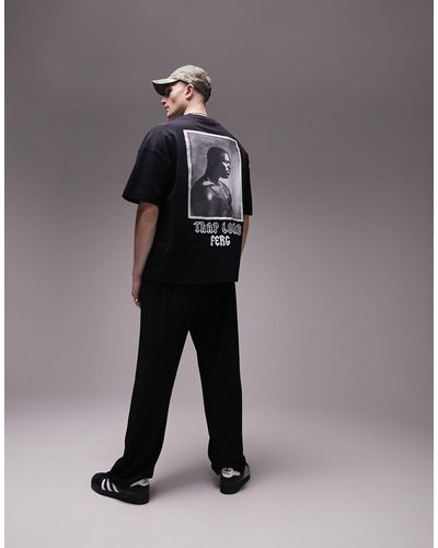 TOPMAN Camiseta negra extragrande con estampado - Gris