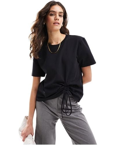 French Connection Rallie Ruched Cotton T-shirt - Black