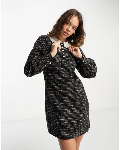 & Other Stories Broderie Collar Boucle Mini Dress - Black