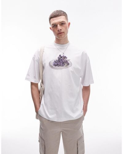 TOPMAN Oversized Fit T-shirt With Grape Print - White