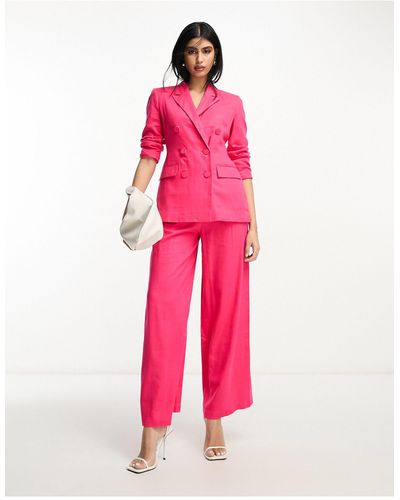 ASOS Linen Double Breasted Suit Blazer - Pink