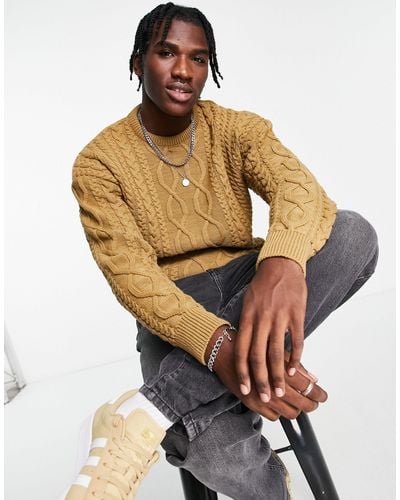 New Look Relaxed Fit Cable Crew Neck Jumper - Natural