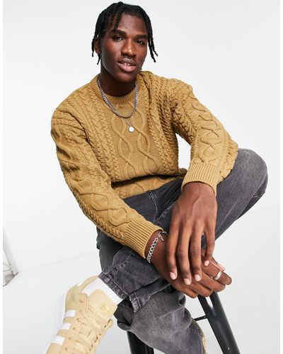 New Look Relaxed Fit Cable Crew Neck Sweater - Natural
