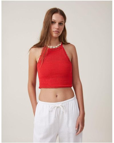 Cotton On Crochet Scallop Halter Knit - Red