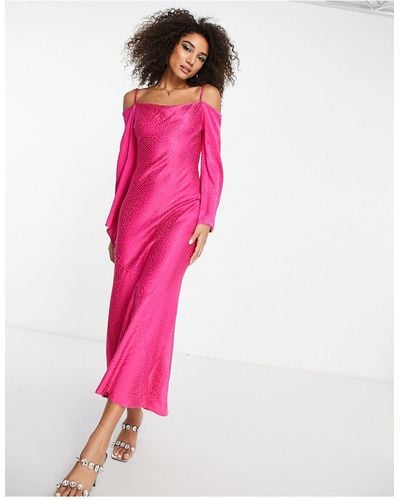 Never Fully Dressed Cold Shoulder Fluted Midaxi Dress - Pink