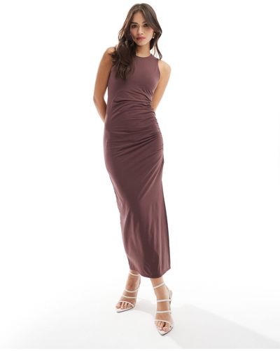 New Look Slinky Ruched Side Maxi Dress - Purple