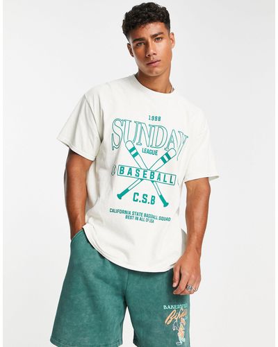 New Look Sunday - t-shirt bianca stile baseball - Verde