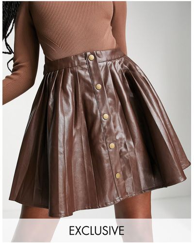 Missguided Mini-jupe plissée en similicuir - Marron