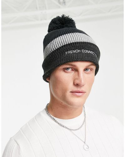 French Connection Logo Bobble Beanie - Blue