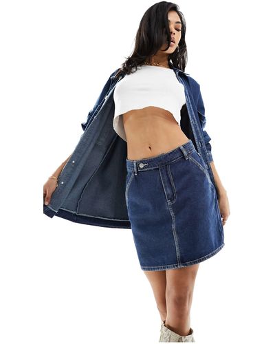 In The Style Contrast Stitch Denim Mini Skirt Co-ord - Blue