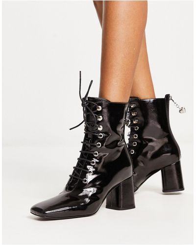 Love Moschino Lace Up Boots With Zip Back - Black