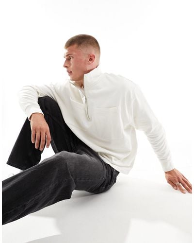 ASOS Oversized Half Zip Sweatshirt With Pocket - White