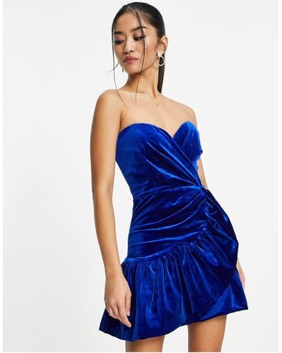 Bardot Fluwelen Mini Bandeau-jurk - Blauw