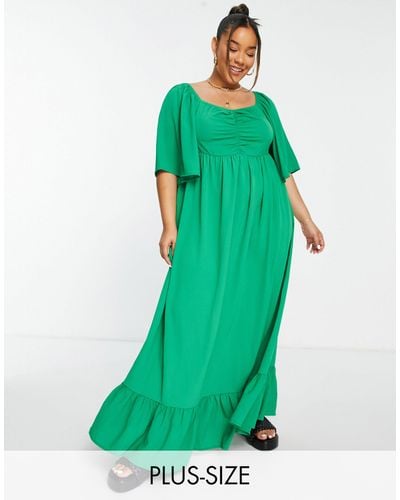 Yours Ruched Front Midi Dress - Green