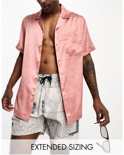 ASOS Ruimvallend Satijnen Overhemd Met Omgeslagen Mouwen - Roze