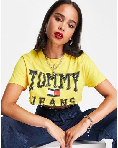 Tommy Hilfiger X Asos Exclusive Collab Cropped Logo T-shirt - Yellow