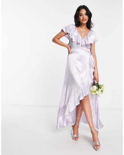 TOPSHOP Bridesmaid Satin Frill Wrap Dress - Purple