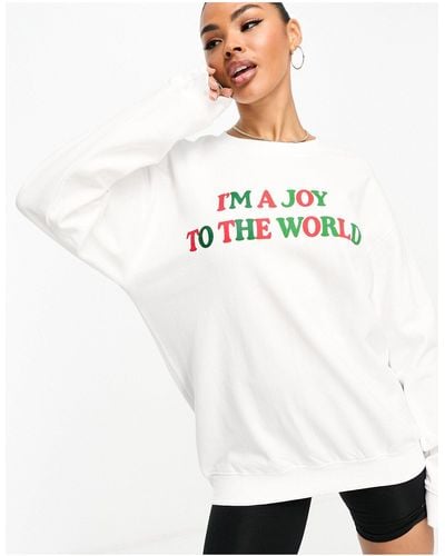 In The Style Christmas Joy To The World Motif Sweatshirt - White