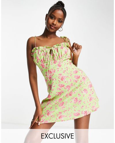 Gathered Bust Cami Mini Dress Green